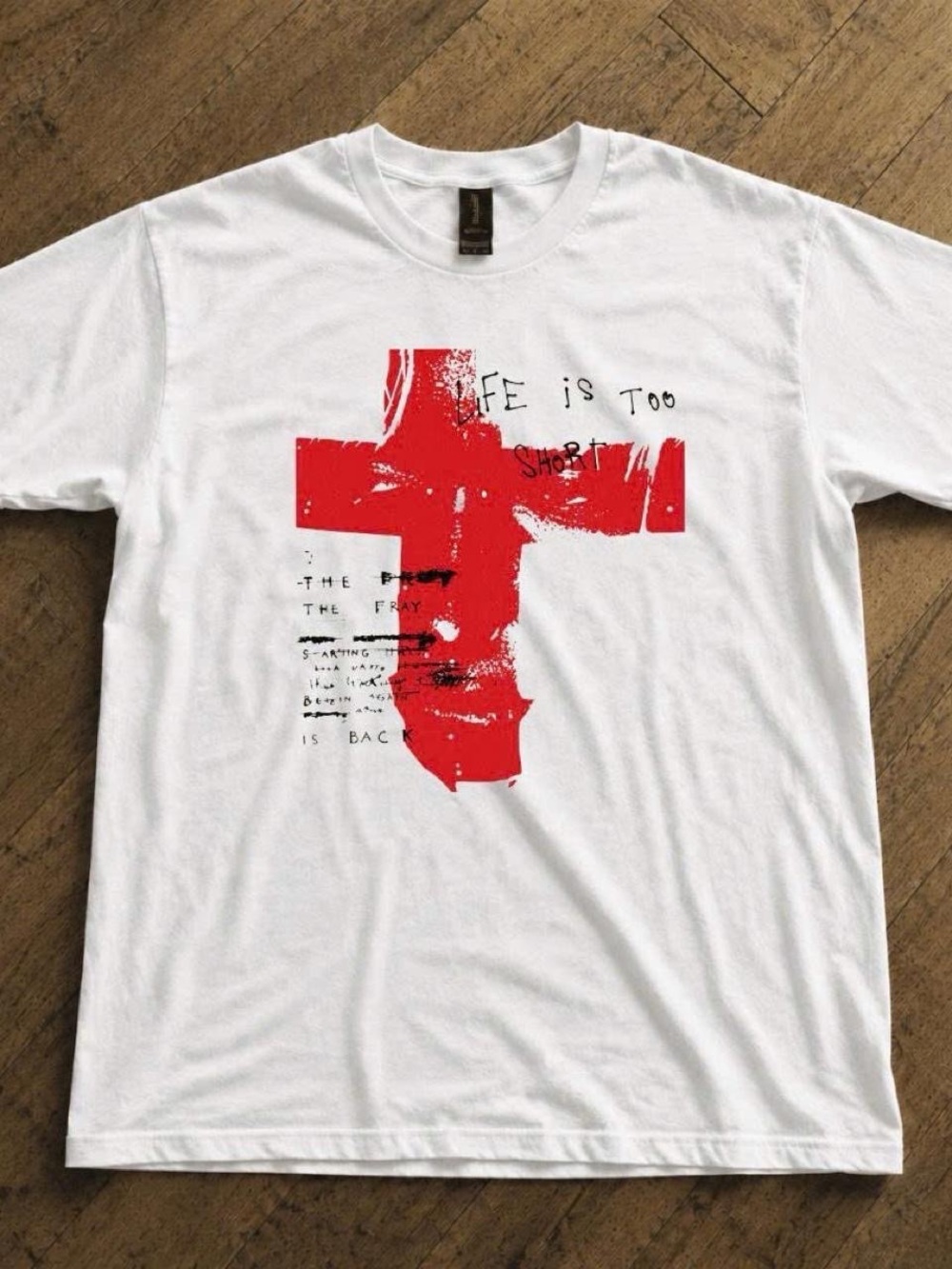 Gildan White Short Sleeve Tee with Red Cross Graphic